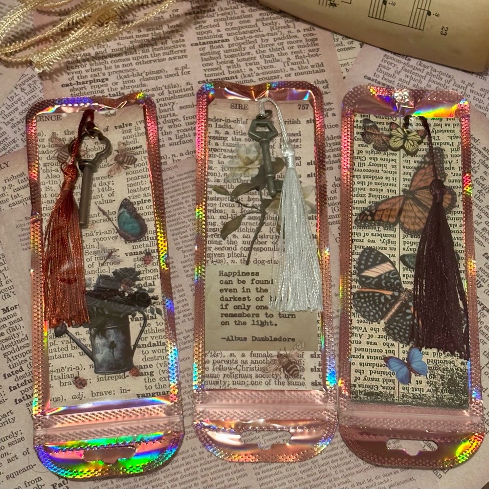 Set of 3 Vintage Inspired Bookmarks | Individually Sealed | Silk Tassels